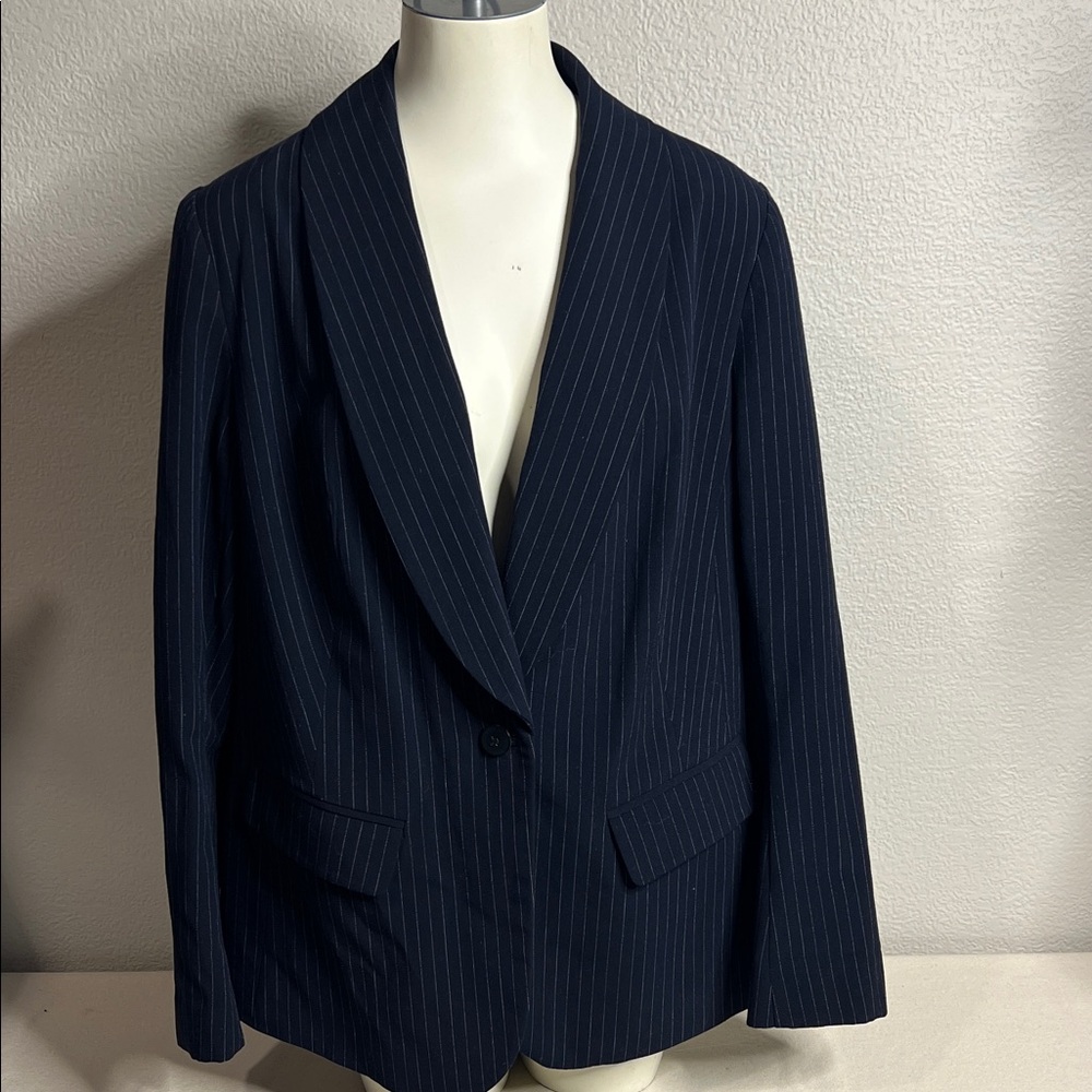 Lane Bryant Navy Pinstripe Blazer Size 16 Women’s One Button Career Jacket